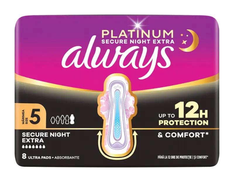 Always Hygienické vložky Platinum Secure Night Extra s křidélky vel .5, 8 ks ROSSMANN