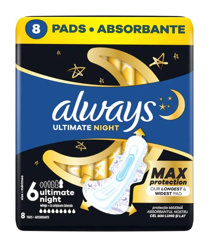Always Hygienické vložky Ultimate Night s křidélky vel. 6, 8 ks ROSSMANN