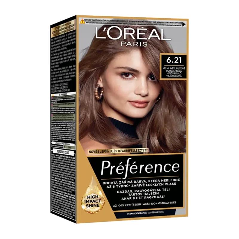 L'Oréal Barva na vlasy Préférence 6.21 velmi světlá ledově duhová hnědá, 1 ks ROSSMANN