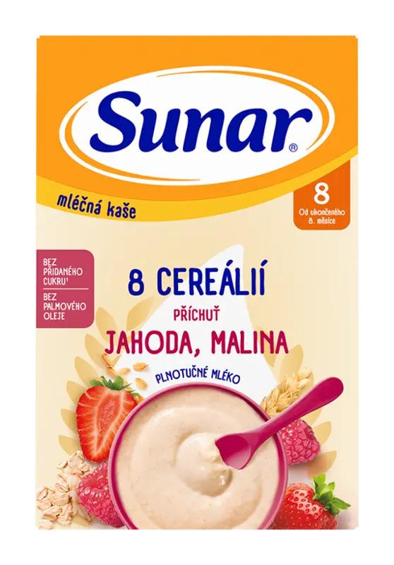 Sunar Mléčná kaše 8 cereálií s příchutí jahody a maliny, 210 g ROSSMANN