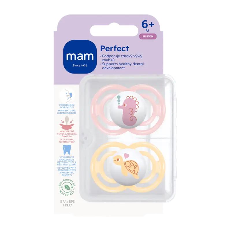 MAM Dudlík Perfect 6+ měs. růžový/oranžový, 2 ks