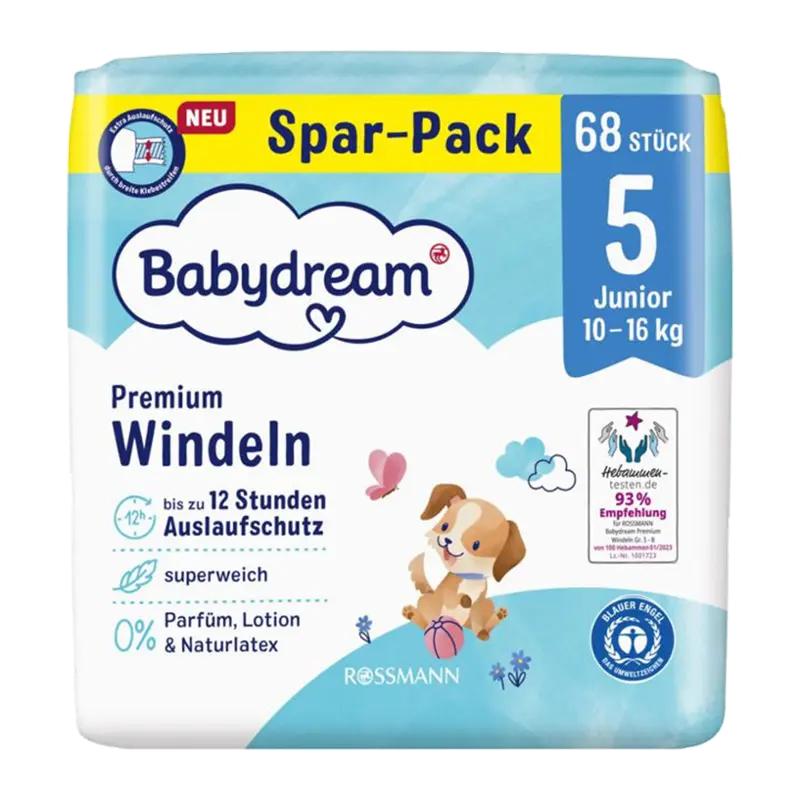 Babydream Pleny Premium Junior, 10–16 kg, vel. 5, Jumbo-Pack, 68 ks