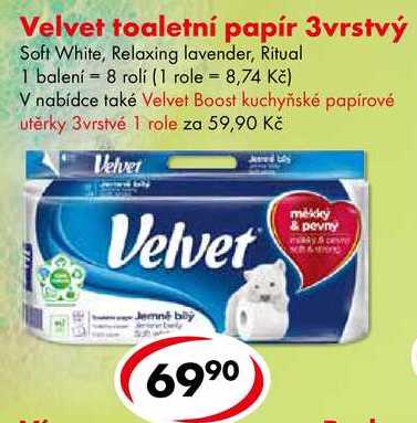 Velvet toaletní papír 3vrstvý, 8 rolí CBA