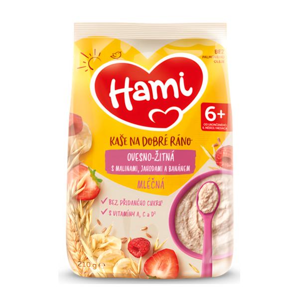 Hami Mléčná ovesno-žitná kaše s Malinami, jahodami a banánem Košík.cz