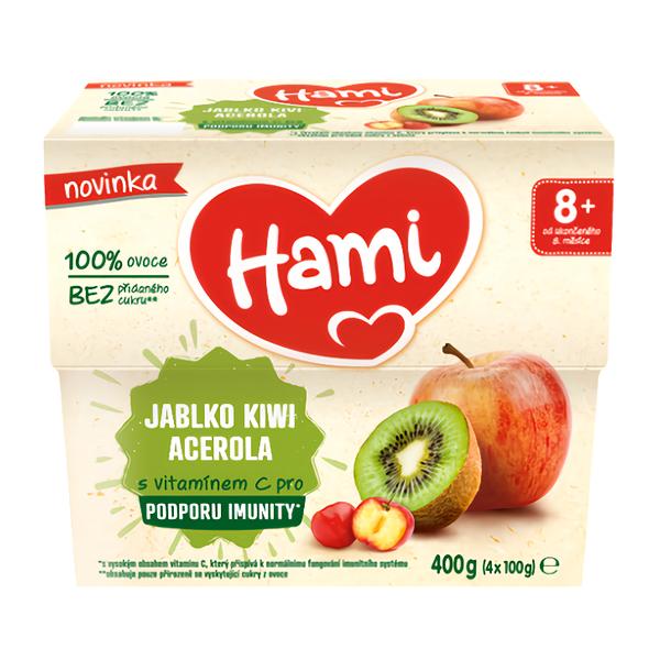 Hami Ovocný příkrm, 100 % ovoce, jablko kiwi a acerola, 4x 100g Košík.cz