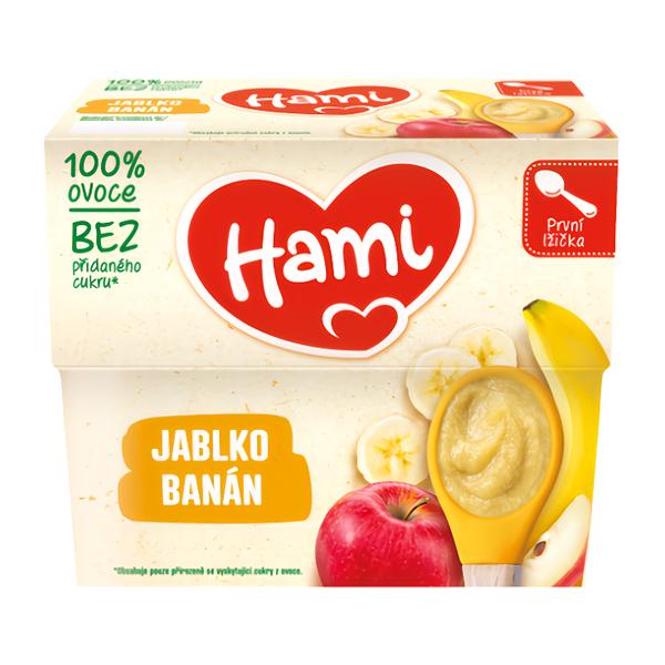 Hami Ovocný příkrm, 100 % ovoce, jablko a banán, 4x 100g Košík.cz