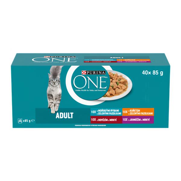 Purina ONE Adult kapsičky pro kočky jehněčí, mořské ryby, kuře, hovězí ve šťávě 40x85g