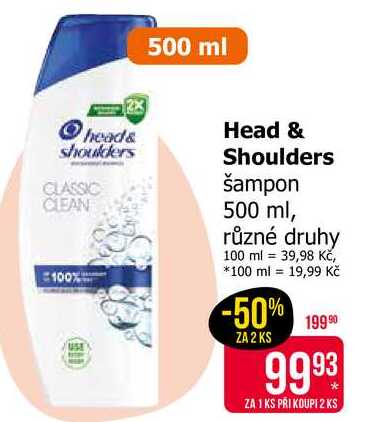 Head & Shoulders šampon 500ml, vybrané druhy