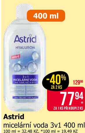Astrid micelární voda 3v1 400 ml