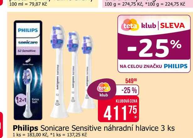 Philips Sonicare Sensitive náhradní hlavice 3 ks Teta drogerie