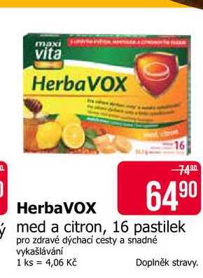Maxi vita HerbaVOX med a citron, 16 pastilek Teta drogerie