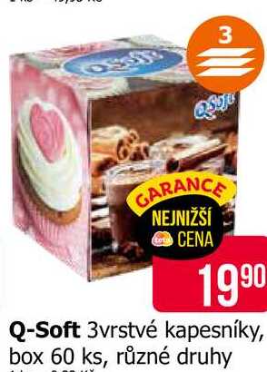 Q-Soft 3vrstvé kapesníky, box 60 ks, různé druhy