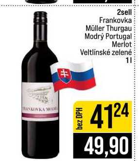 2sell Frankovka Müller Thurgau Modrý Portugal Merlot Veltlínské zelené 1l