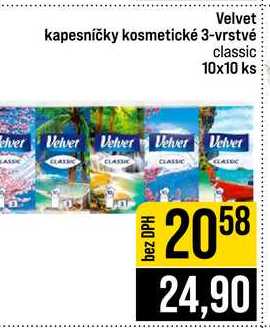 Velvet kapesníčky kosmetické 3-vrstvé classic 10x10 ks