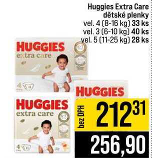 Huggies Extra Care dětské plenky vel. 4 (8-16 kg) 33 ks vel. 3 (6-10 kg) 40 ks vel. 5 (11-25 kg) 28 JIP