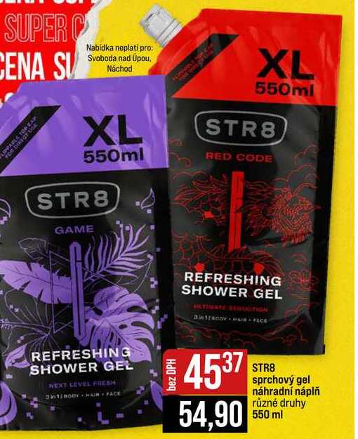 STR8 sprchový gel náhradní náplň různé druhy 550 ml JIP