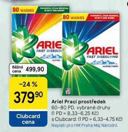 Ariel Prací prostředek, 60-80 PD, vybrané druhy Tesco