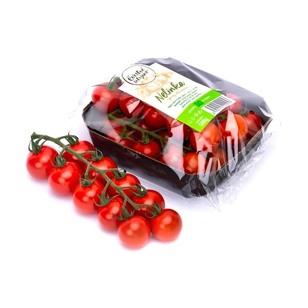 Čerstvě utrženo Rajčata cherry červená kulatá na stonku "Nelinka", balení