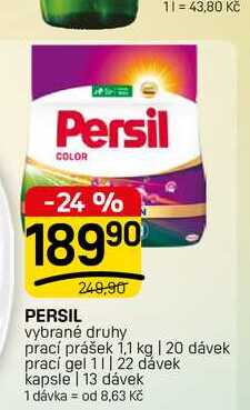 PERSIL vybrané druhy prací prášek 1,1 kg | 20 dávek prací gel 11| 22 dávek kapsle 13 dávek FLOP TOP