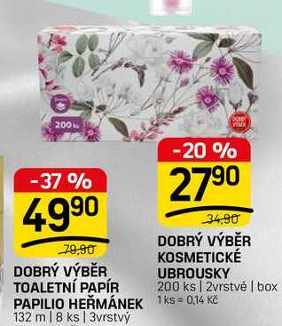 DOBRÝ VÝBĚR KOSMETICKÉ UBROUSKY 200 ks | 2vrstvé | box FLOP TOP