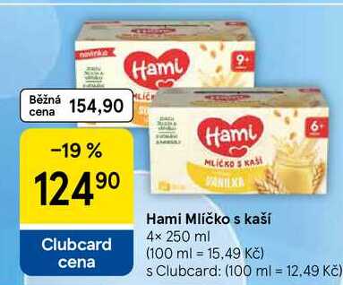 Hami Mlíčko s kaší, 4× 250 ml Tesco