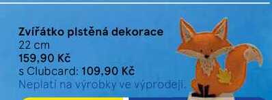 Zvířátko plstěná dekorace 22 cm Tesco