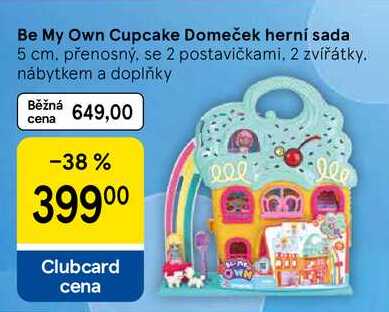 Be My Own Cupcake Domeček herní sada, 5 cm, přenosný, se 2 postavičkami. 2 zvířátky. nábytkem a doplňky 