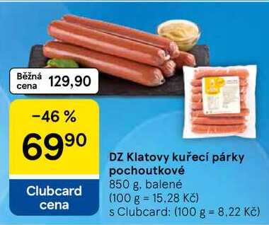 DZ Klatovy kuřecí párky pochoutkové, 850 g, balené  