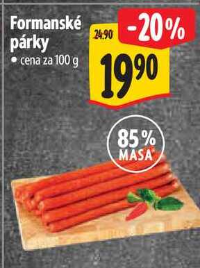 Formanské párky, cena za 100 g