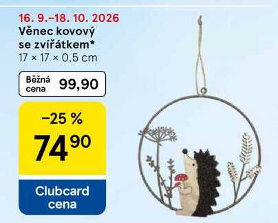 Věnec kovový se zvířátkem, 17 x 17 x 0,5 cm Tesco