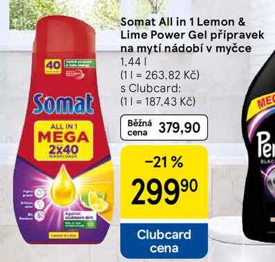 Somat All in 1 Lemon & Lime Power Gel přípravek na mytí nádobí v myčce, 1,44 l Tesco