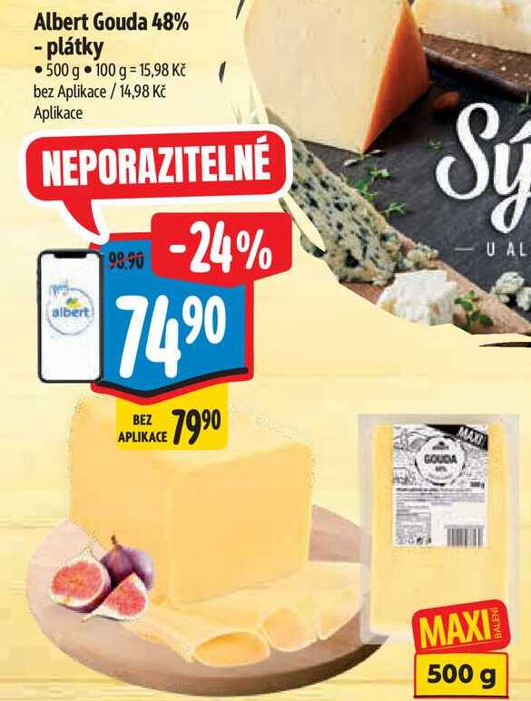 Albert Gouda 48% - plátky, 500 g