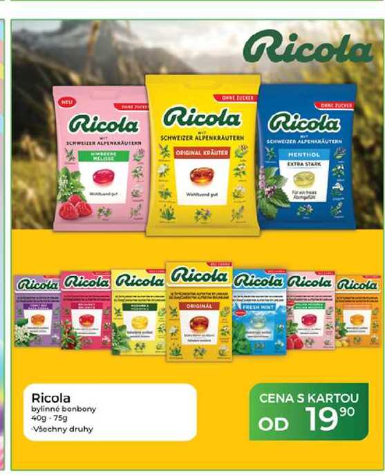 Ricola bylinné bonbony 40g-75g