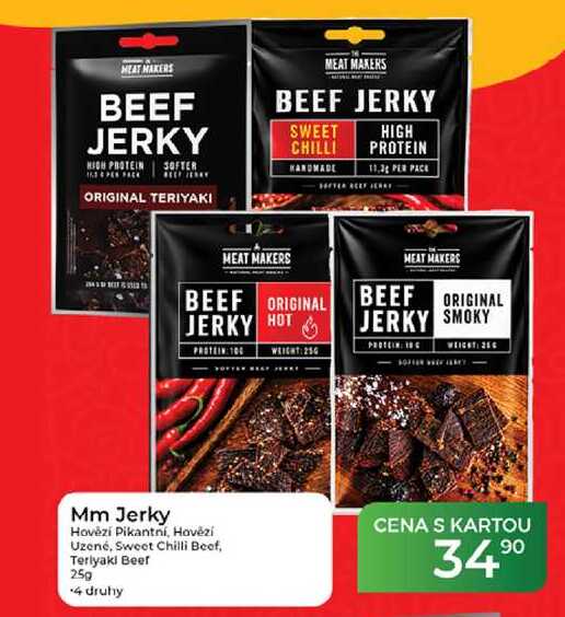 Mm Jerky Hovězí Pikantní, Hovězí Uzené, Sweet Chilli Beef, Teriyaki Beer 25g
