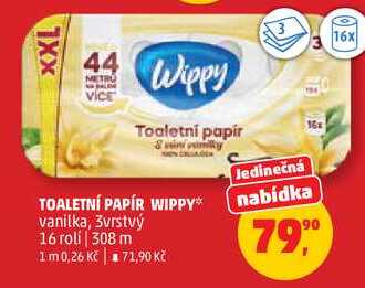 TOALETNÍ PAPÍR WIPPY vanilka, 3vrstvý, 16 roli Penny Market