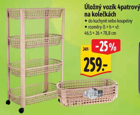 Úložný vozík 4patrový na kolečkách