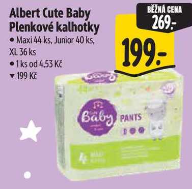 Albert Cute Baby Plenkové kalhotky, Maxi 44 ks, Junior 40 ks, XL 36 ks