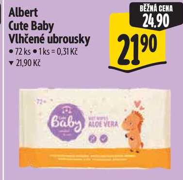 Albert Cute Baby Vlhčené ubrousky, 72 ks Albert