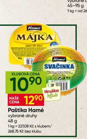 Hamé Paštika 48g, vybrané druhy