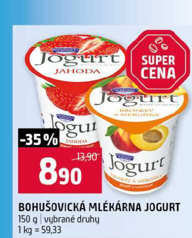 BOHUŠOVICKÁ MLÉKÁRNA JOGURT 150 g vybrané druhy