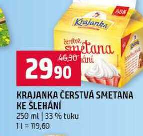 KRAJANKA ČERSTVÁ SMETANA KE ŠLEHÁNÍ 250 ml 33% tuku  v akci