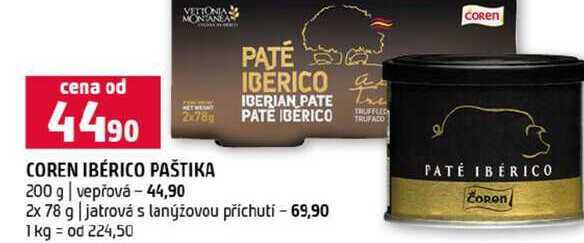 COREN IBÉRICO PAŠTIKA 200 g vepřová 2x 78 g jatrová s lanýžovou příchutí 