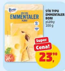 SÝR TYPU EMMENTALER BONI plátky, 100 g