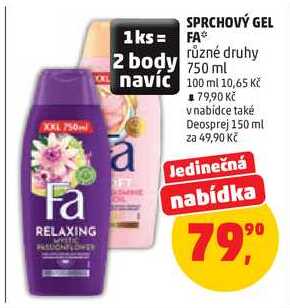SPRCHOVÝ GEL FA různé druhy, 750 ml