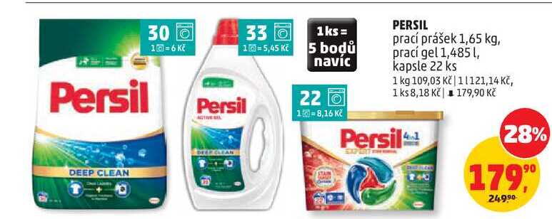 PERSIL prací prášek, 1,65 kg, prací gel 1,485 l, kapsle 22 ks Penny Market