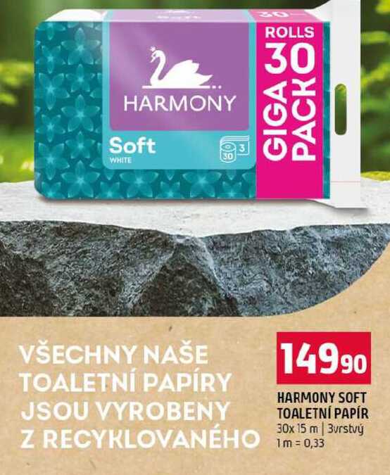 HARMONY SOFT TOALETNÍ PAPÍR 30x 15 m 3vrstvý