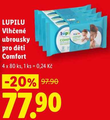 LUPILU Vlhčené ubrousky pro děti Comfort, 4 x 80 ks 