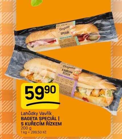 BAGETA SPECIÁL | S KUŘECÍM ŘÍZKEM 200 g