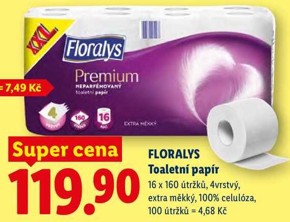 FLORALYS Toaletní papír, 16 x 160 útržků, 4vrstvý
