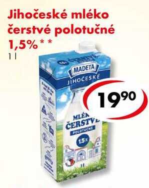 Jihočeské mléko čerstvé polotučné 1,5%, 1 l